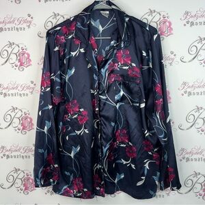 Easy solution button up floral shiny long sleeve flowers long sleeve shimmer